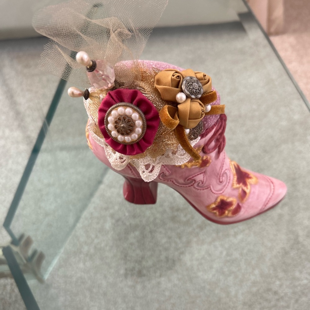 Decorative Pink Shoe with Floral Accents
